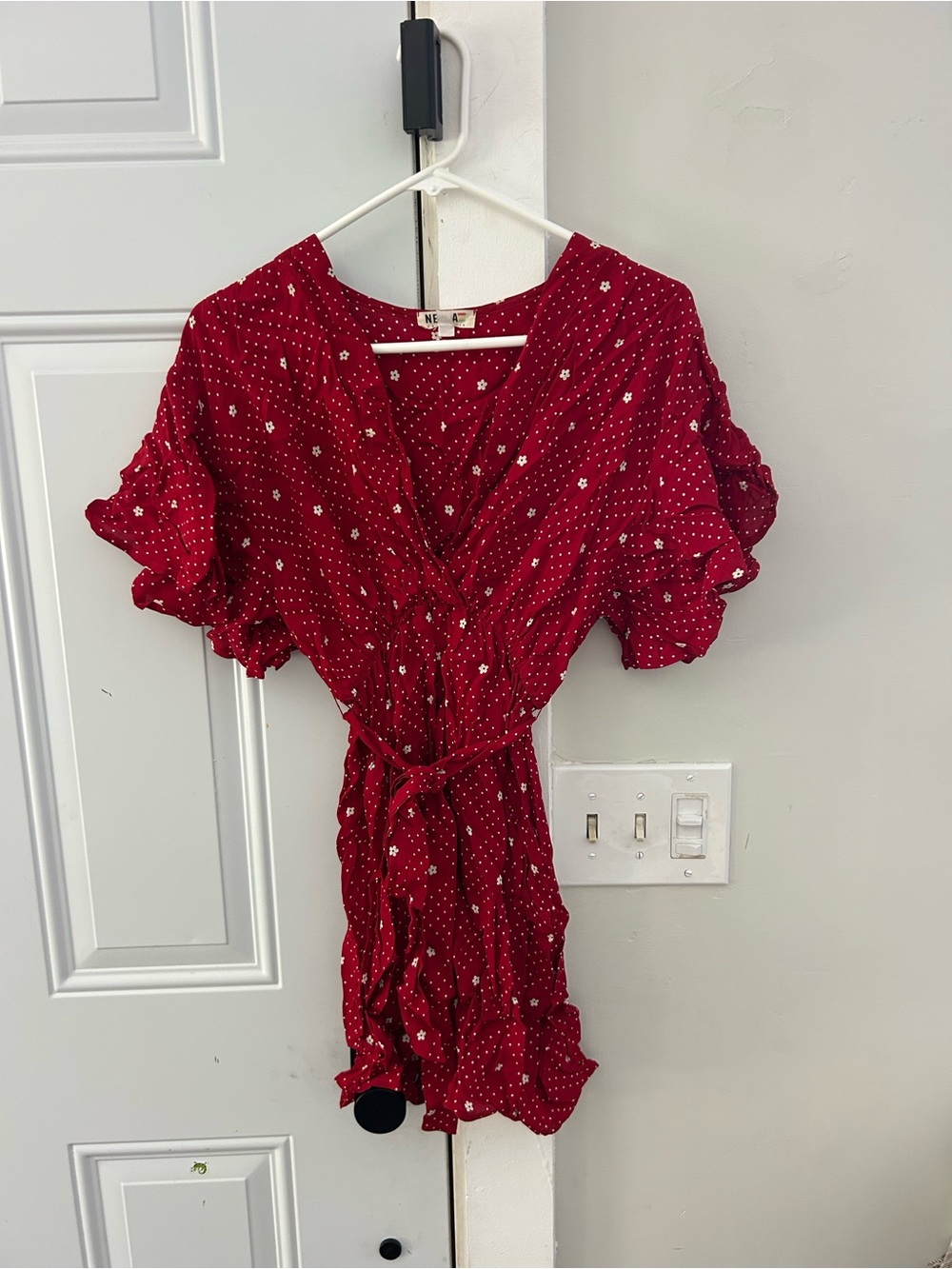 Red Polka Dot Floral Wrap Dress